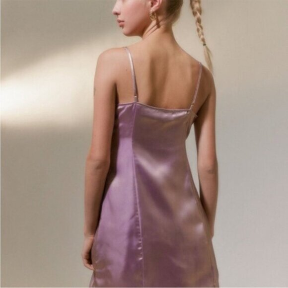 Urban Outfitters | Mallory Metallic Asymmetrical Slip Dress New Lavender Purple - Picture 6 of 10